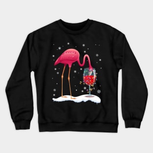 Funny Pink Flamingo Drink Wine On Christmas Xmas Gift Crewneck Sweatshirt